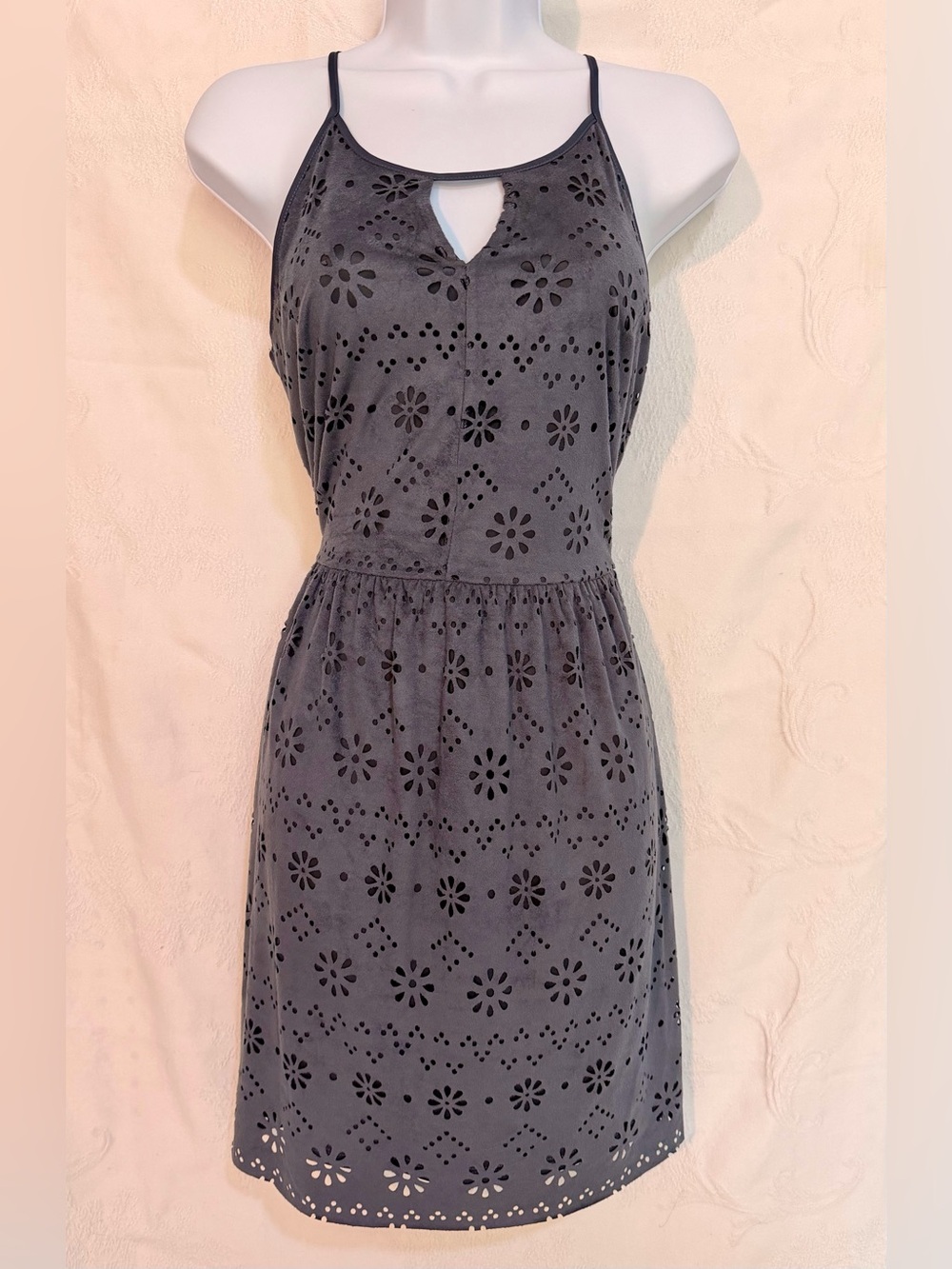 LC Lauren Conrad Gray Eyelet Mini Sundress D0035